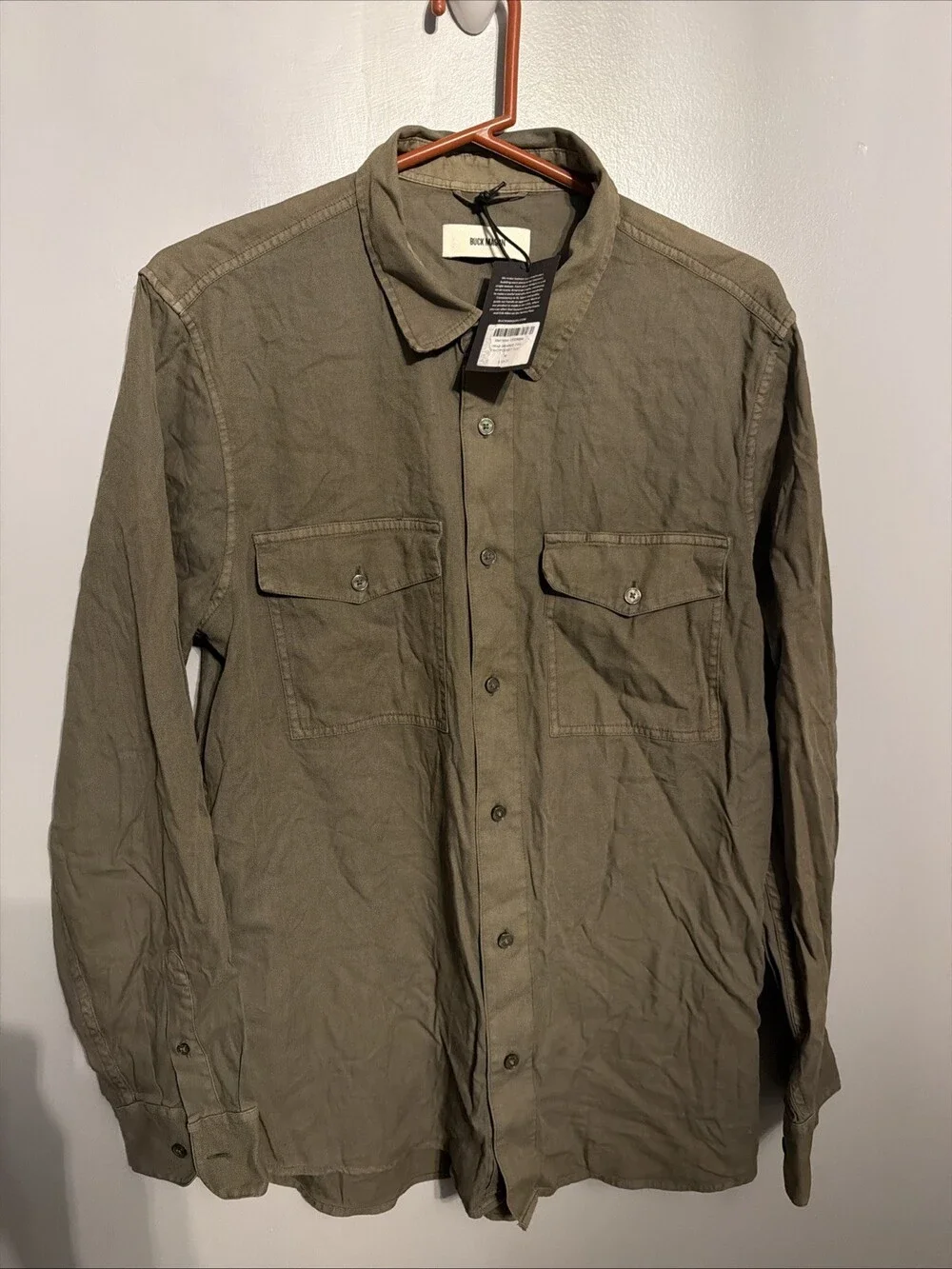 Buck Mason Men’s Medium Drab Draped Twill Two Pocket Shirt